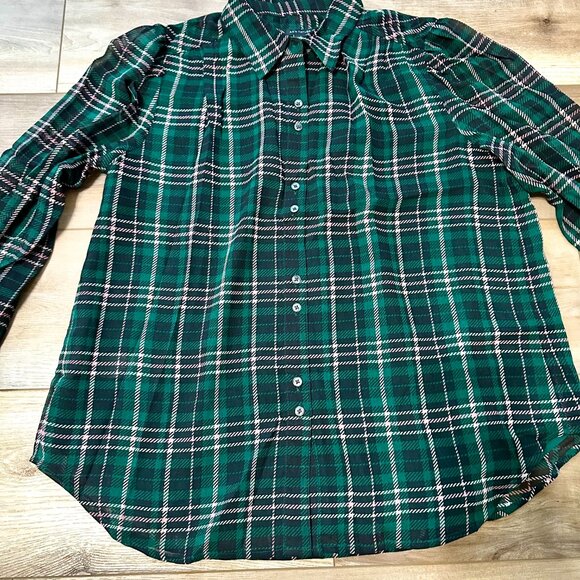 NEW | Ann Taylor Plaid Button Down Shirt – Green with Pink Lines | Size S - Picture 3 of 13